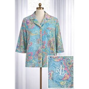 Lauren Ralph Lauren Paisley Pajama Top Monogram LRL On Chest Pocket Size L